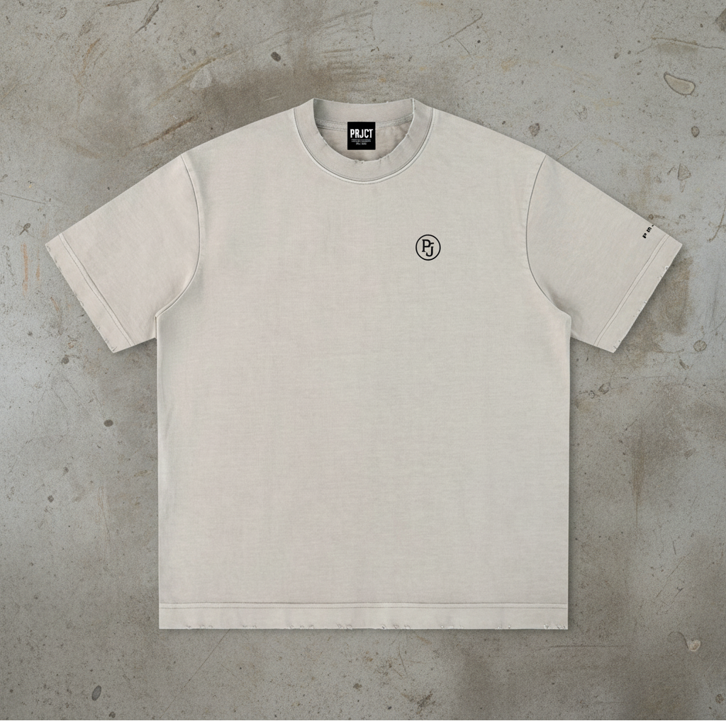 "PRJCT Signature Tee" ... Heavyweight, vintage, washed & frayed